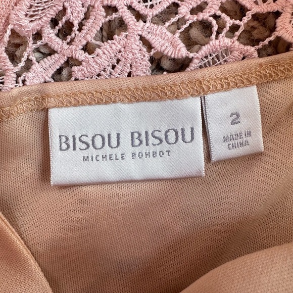 BISOU BISOU M. BOHBOT Pink Lace Overlay Midi Floral Sleeveless Sheath Dress Sz 2 - Picture 5 of 16